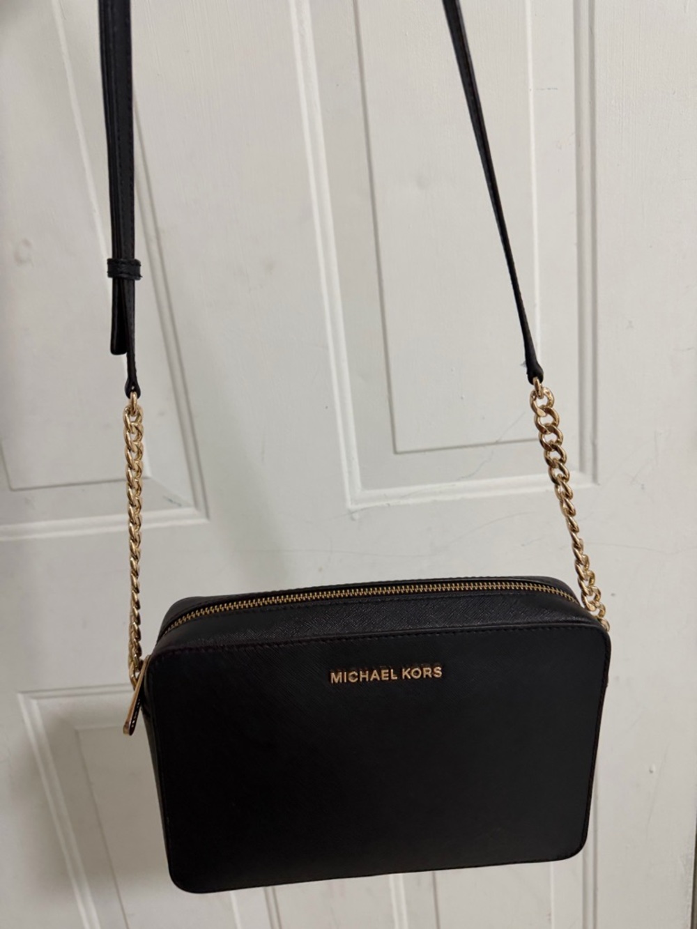 Michael Kors Black Crossbody with Gold Chain Strap